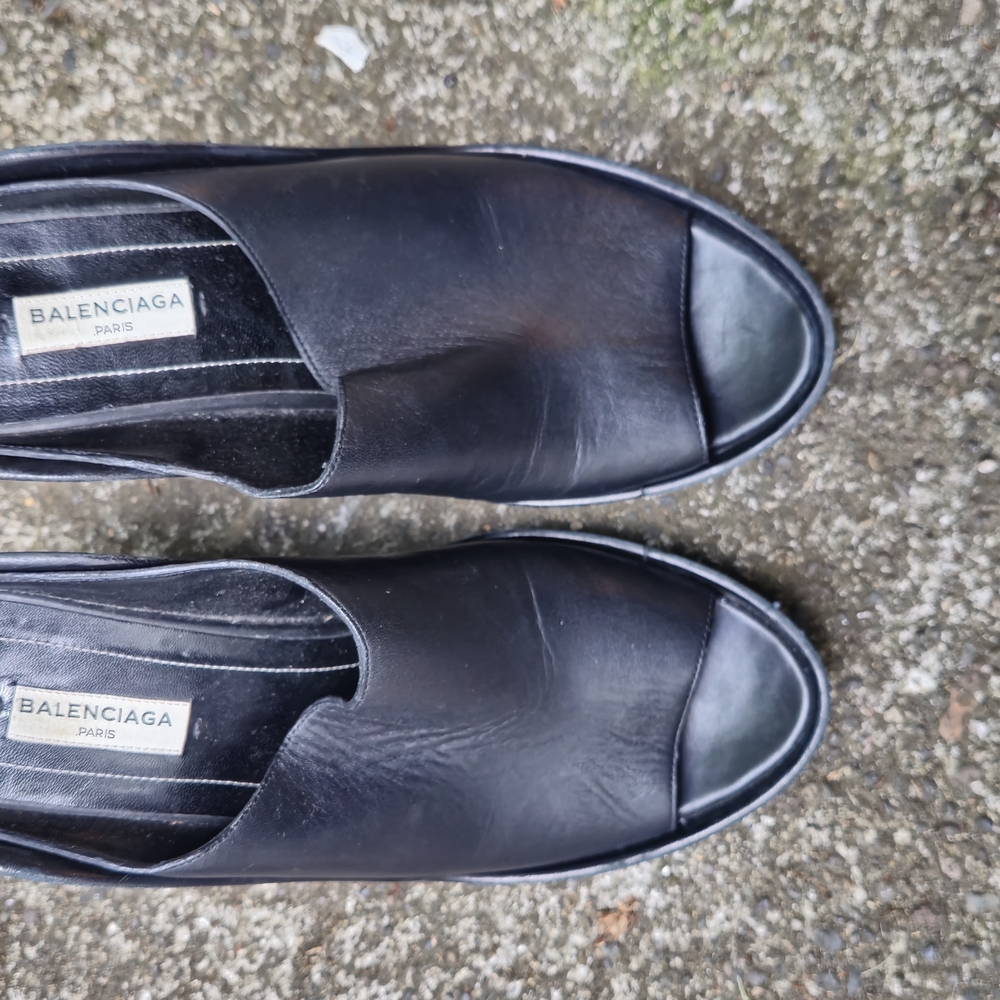Balenciaga Black Leather Loafers Slip-Ons